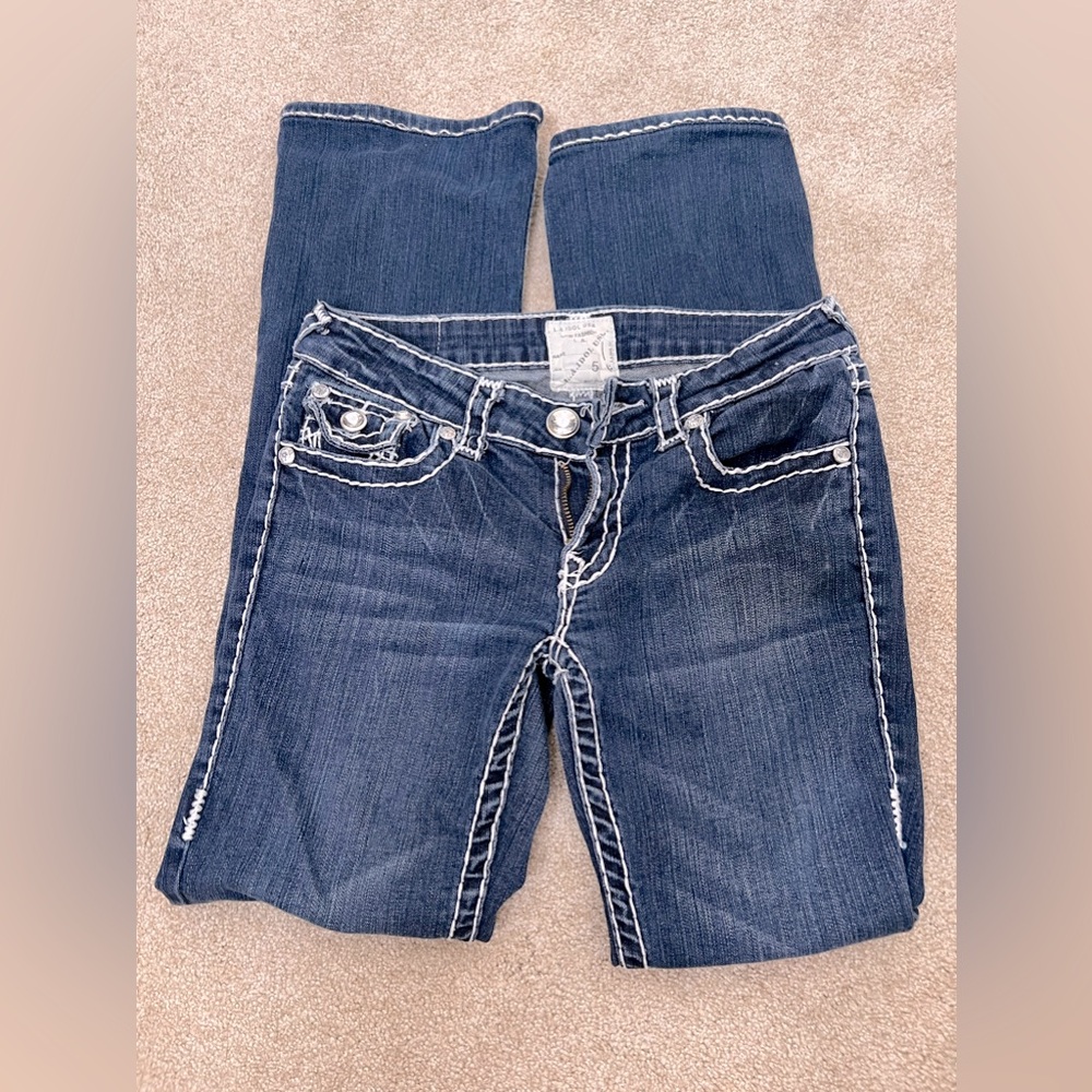 flared dark blue y2k L.A idol USA rhinestone jeans low rise